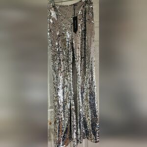 Disco Ball Silver Sequin Flair Mermaid Pants Size M